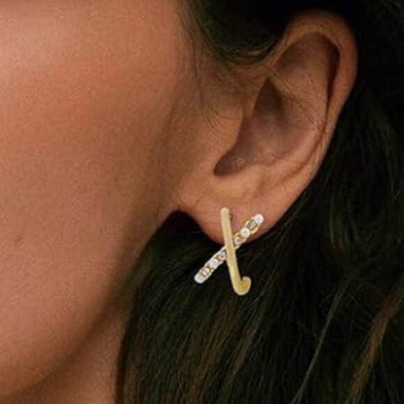 Pearl and Rhinestone X Earrings - Picture 2 of 2